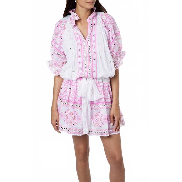 NEW JULIET DUNN mosaic print blouson dress with mirror...